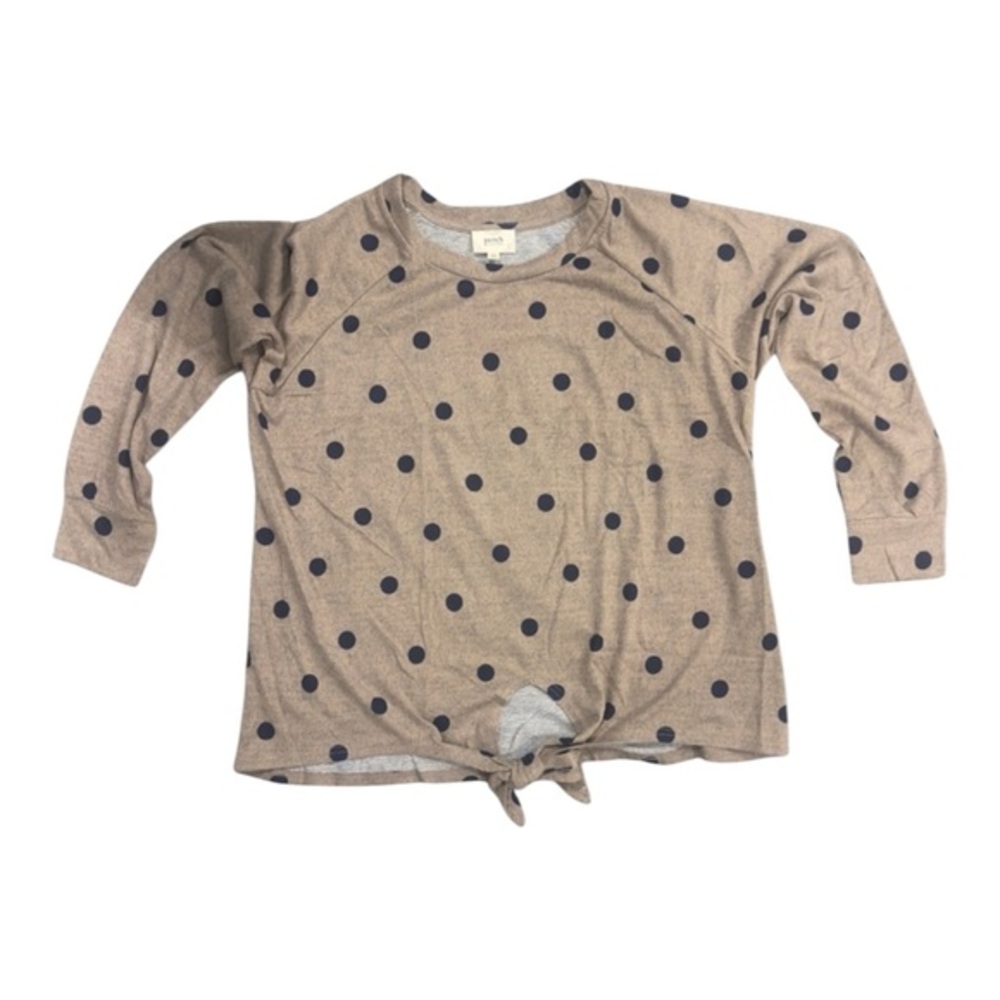 Perch by Blu Pepper Women's Tan Polka Dot Front Tie Top | Size 1X | NWT